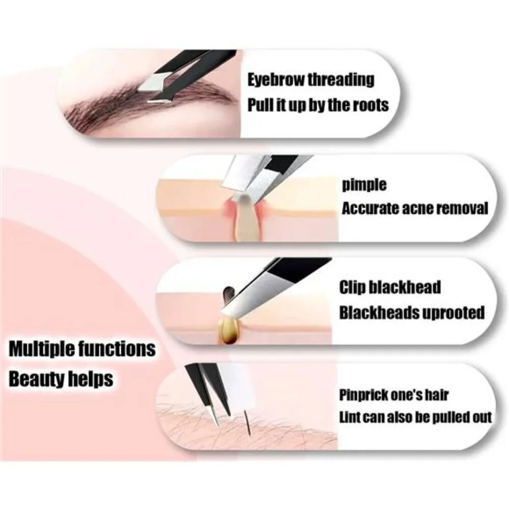 9-Piece Pink Eyebrow Grooming Kit Professional Tweezer & Razor Set With Case